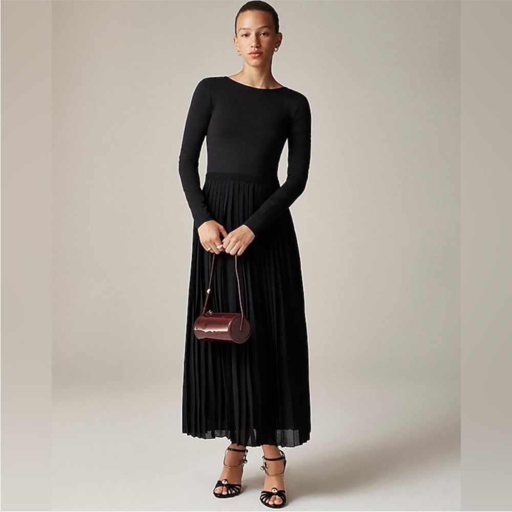 J. Crew Black Pleated Ballet Maxi Dress with Scoop Open Back. NWOT